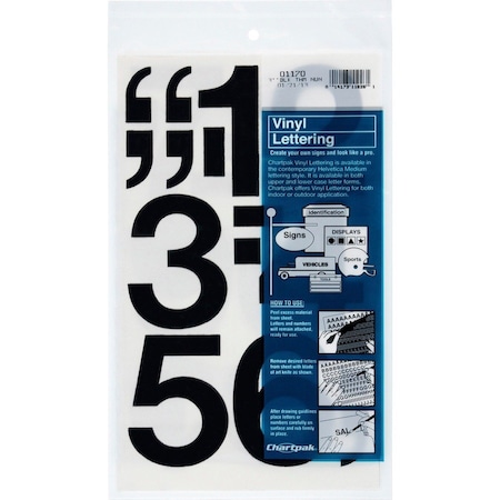 Chartpak Numbers, Vinyl, Perm Adhesive, 3", 16/PK, Black 16PK CHA01170